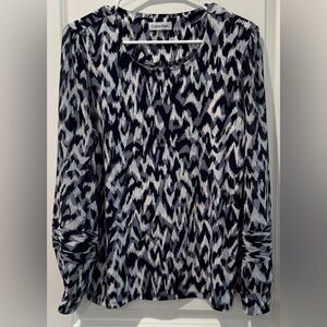 Calvin Klein Navy and White Patterned Blouse